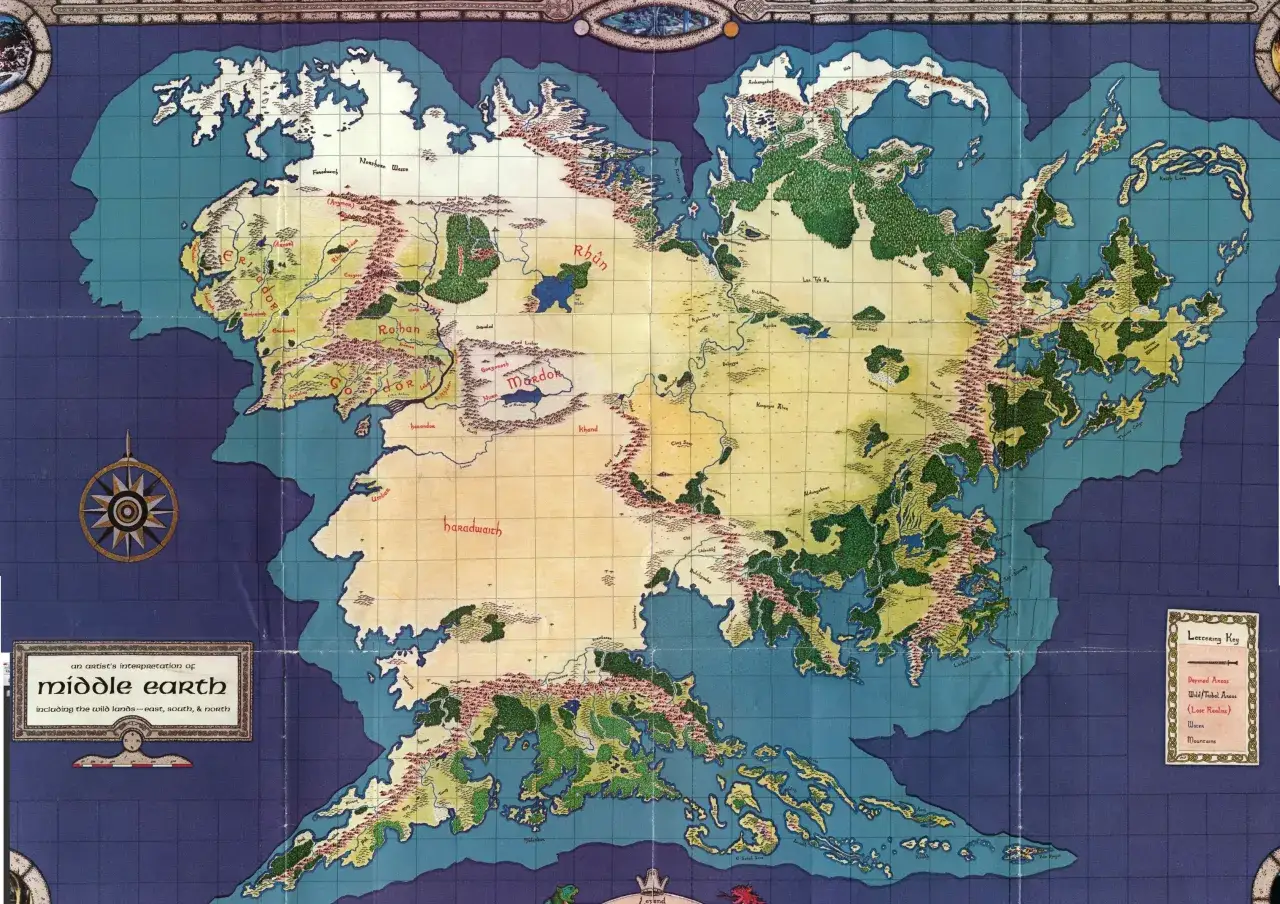 Mapa Śródziemia, krainy z książki