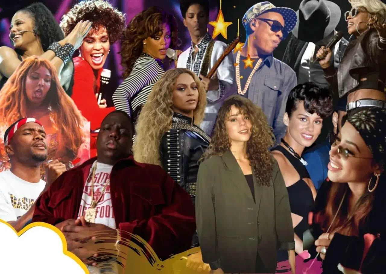 Gwiazdy muzyki rnb: Whitney Houston, Beyoncé, Mariah Carey, Alicia Keys, Biggie Smalls i inni.