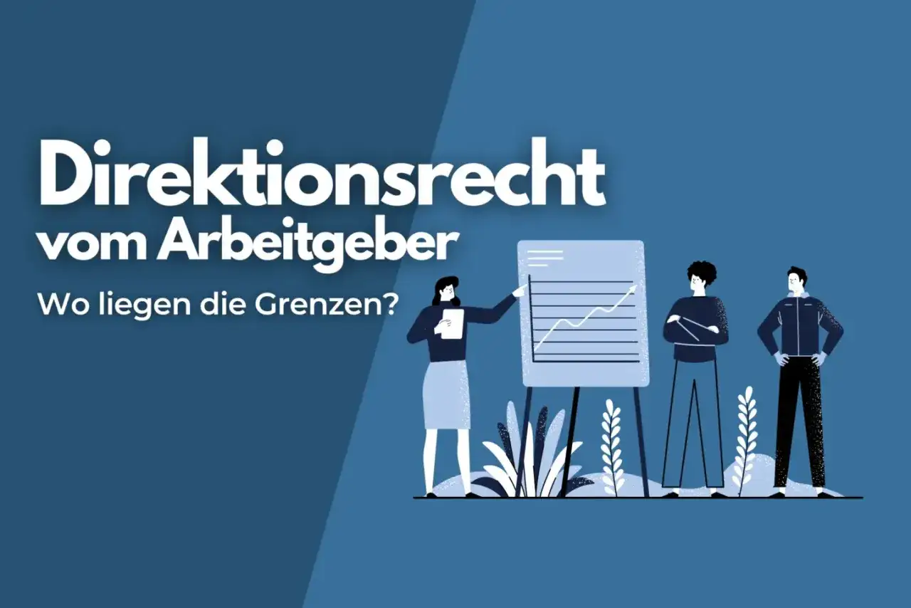 Diskussion über das Direktionsrecht vom Arbeitgeber. Eine Frau erklärt eine Grafik, zwei Männer hören zu. Wo liegen die Grenzen?