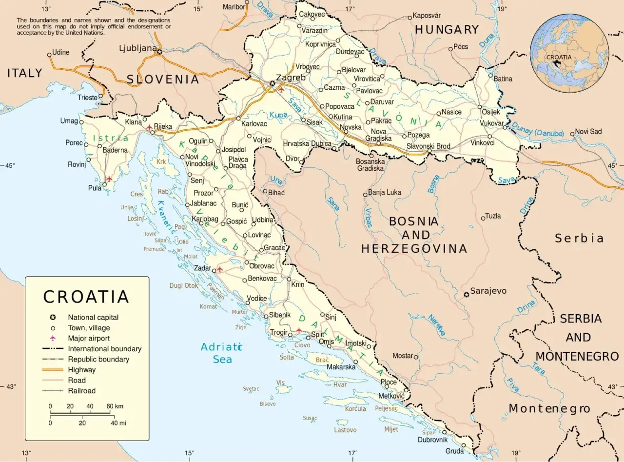 Mappa della Croazia con autostrade e città, ideale per pianificare il tuo itinerario Croazia.