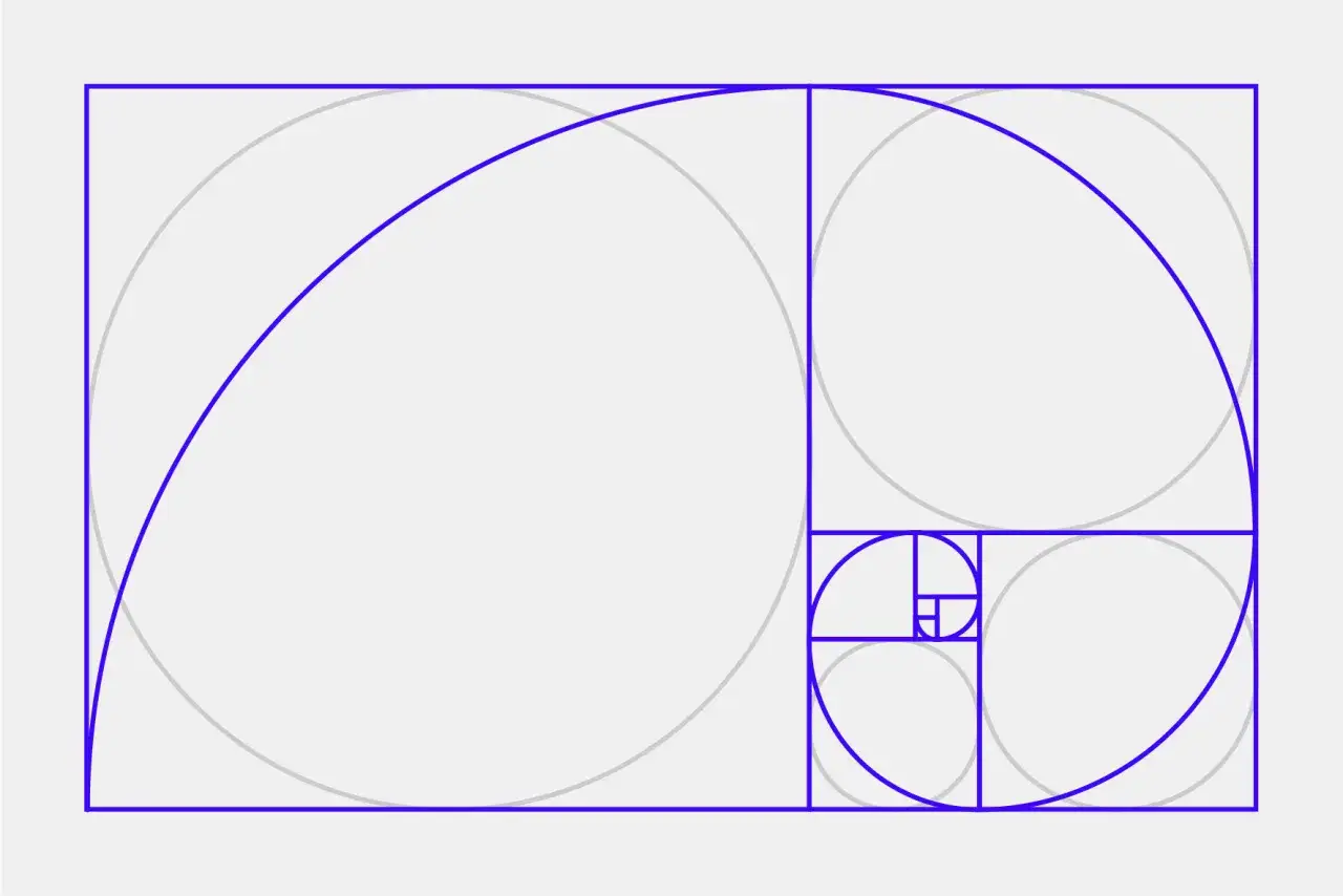 La espiral dorada, que representa el **aurea significado** en la naturaleza y el arte, se despliega en cuadrados que crecen.