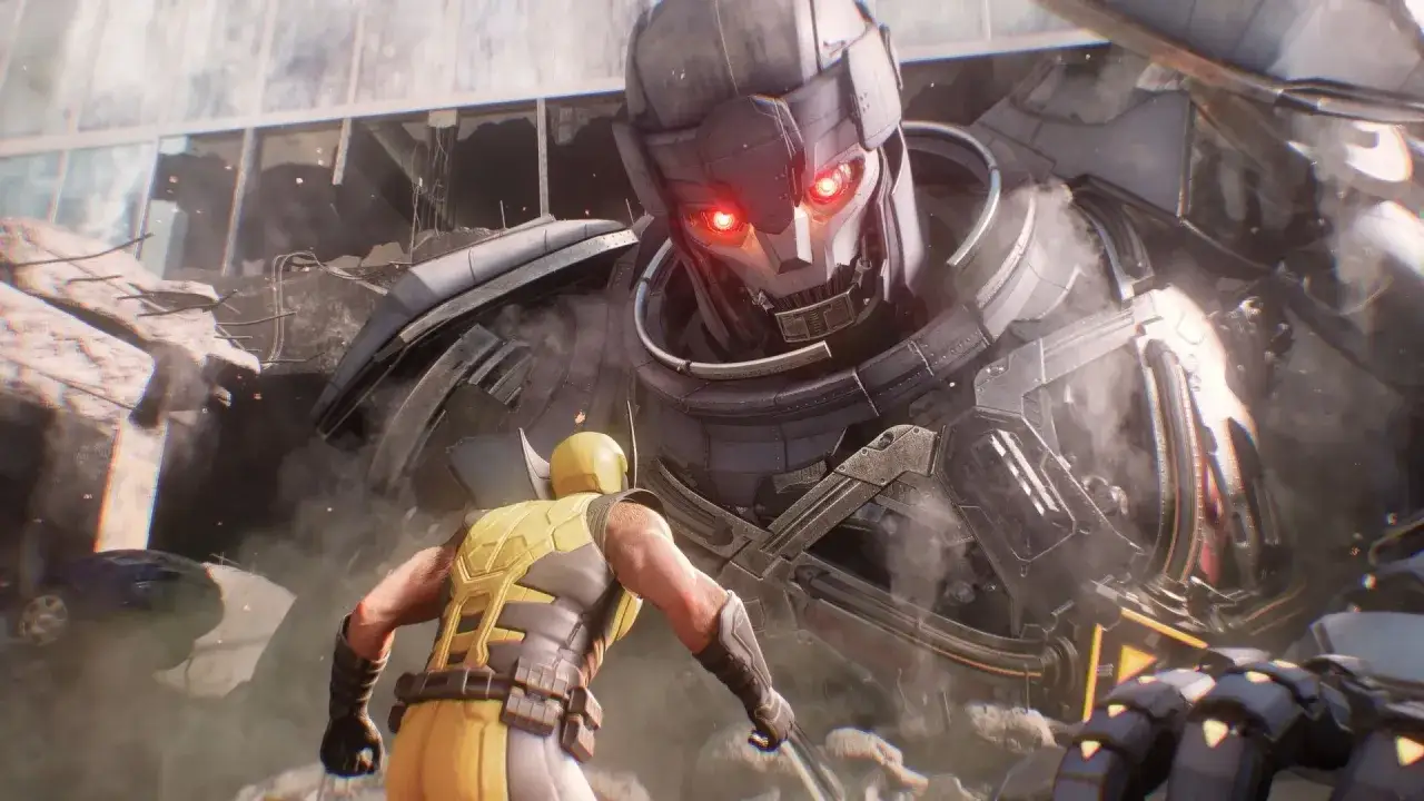 Wolverine se enfrenta a un robot gigante en medio de escombros. &iexcl;Imagina cuando sale Wolverine en PS5!