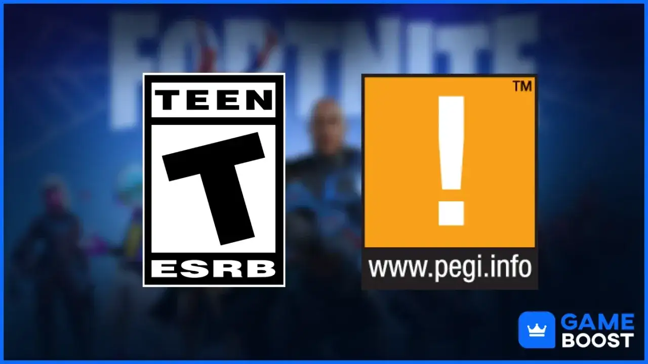 Znak T (Teen) ESRB i PEGI informują, od ilu lat można grać w Fortnite.