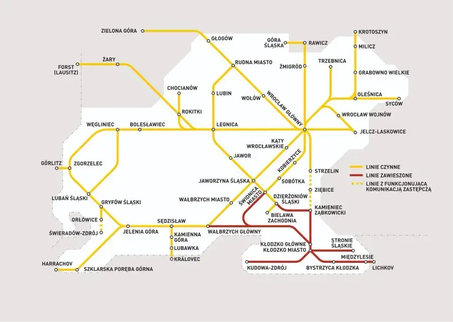 Mapa połączeń autobusowych Kłodzko g&oacute;ry uzdrowiska
