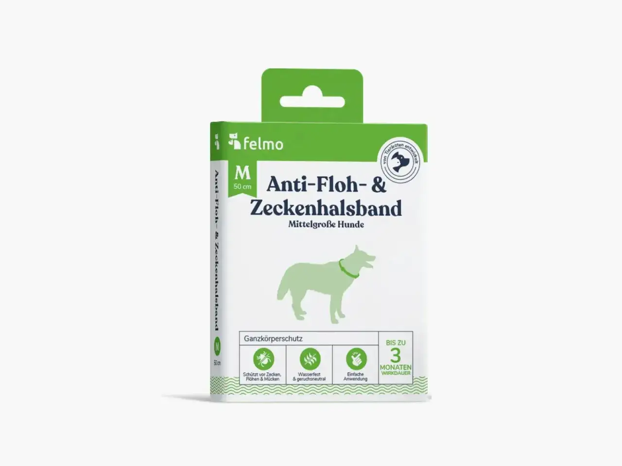 Felmo Anti-Floh- & Zeckenhalsband f&uuml;r Hunde, Gr&ouml;&szlig;e M (50 cm). Sch&uuml;tzt vor Parasiten, ist wasserfest und geruchsneutral. Ein wirksames flohhalsband hund giftig-freies Mittel f&uuml;r bis zu 3 Monate.