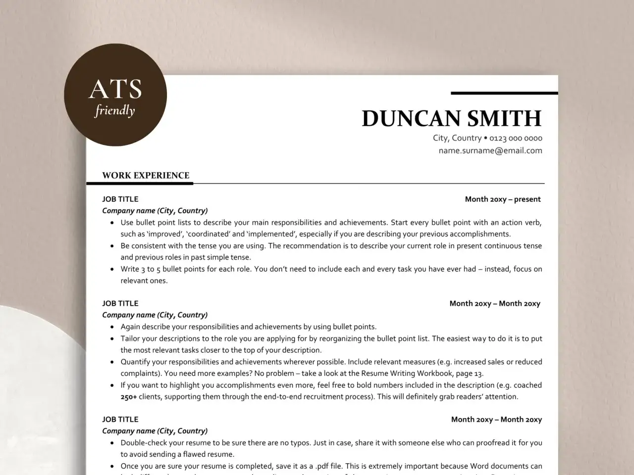 CV Duncan Smith, z sekcją 