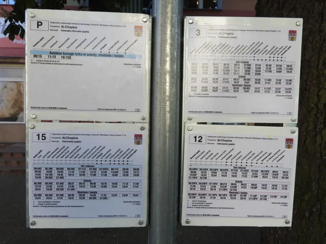 Rozkład jazdy MPK Włocławek dla linii 3, 12, 15 i P. Sprawdź godziny odjazdów autobusów do AL. Chopina i Ostrowa.