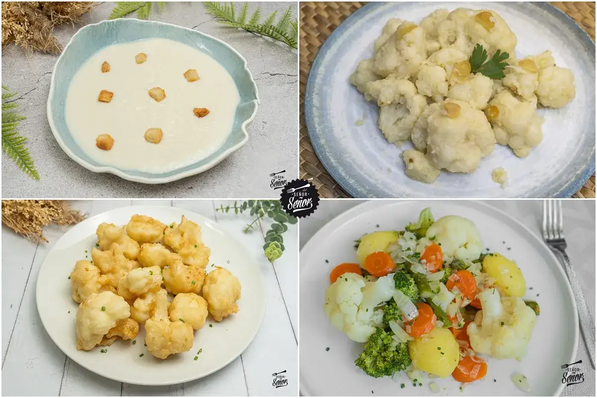 Cuatro deliciosas recetas con coliflor: crema, rebozada, frita y al vapor con verduras. ¡Un mundo de sabor!