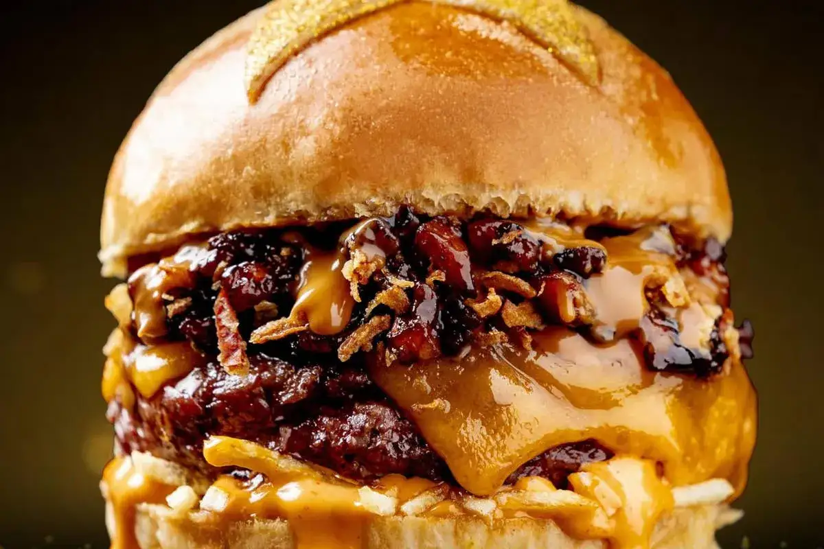 Hamburguesa jugosa con queso fundido, tocino crujiente y salsa barbacoa. &iexcl;Una explosi&oacute;n de sabor que vale hundred valencia!