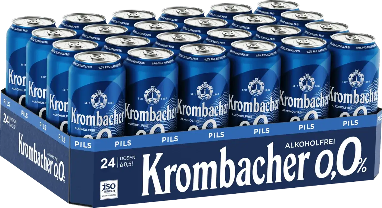 Krombacher 0,0% Pils: 24 Dosen mit dem Krombacher Alkoholgehalt von 0,0%. Erfrischend und isotonisch.