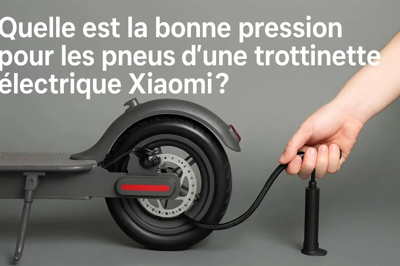Maintenir la bonne pression pneu trottinette électrique Xiaomi est essentiel pour une conduite sûre et confortable. Une pompe est connectée à la roue.
