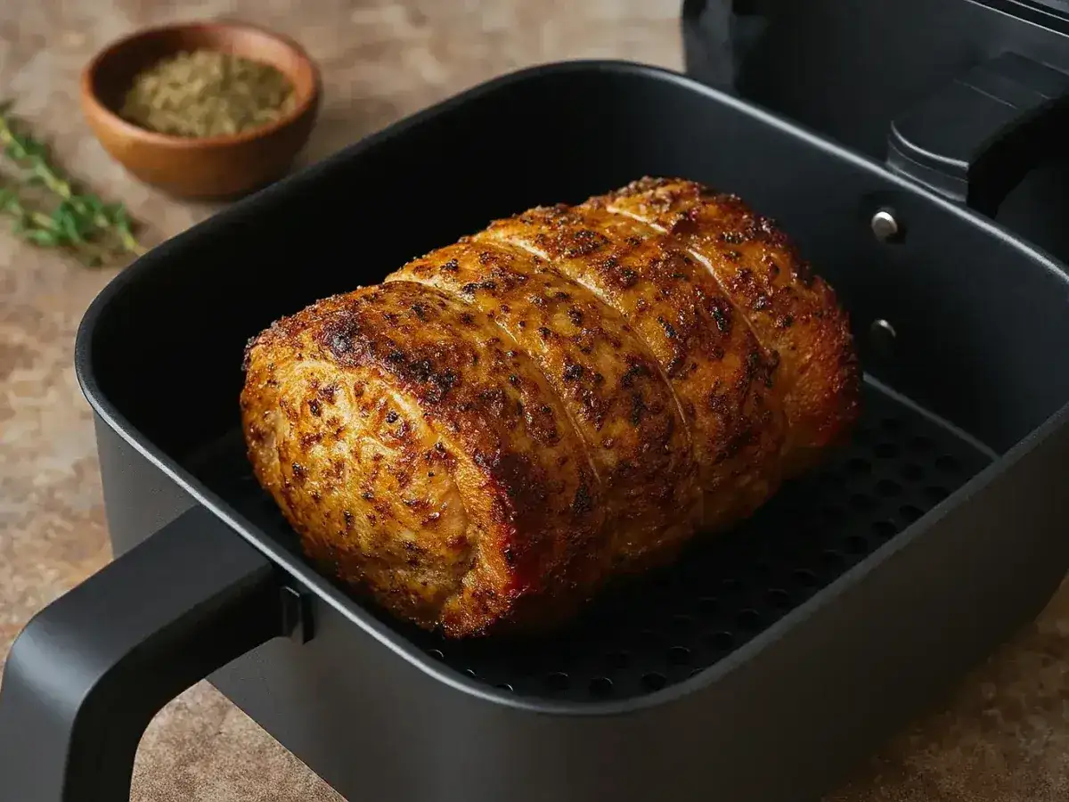 Un d&eacute;licieux roti de porc, dor&eacute; et savoureux, cuit &agrave; la perfection dans un air fryer. Un plat simple et rapide &agrave; pr&eacute;parer.
