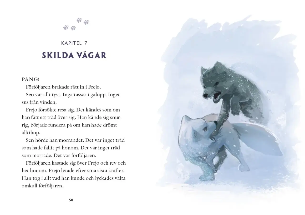 Tv&aring; r&auml;var, en vit och en gr&aring;, sl&aring;ss i sn&ouml;n. En scen fr&aring;n en barnbok som handlar om att ge ut barnbok.
