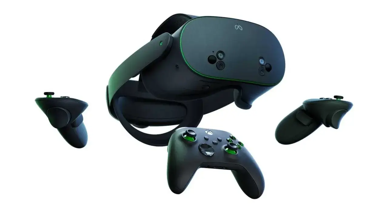 Gogle VR i kontrolery, w tym jeden z logo Xbox. To przyszłość gier, gdzie co to jest Xbox staje się wirtualną rzeczywistością.