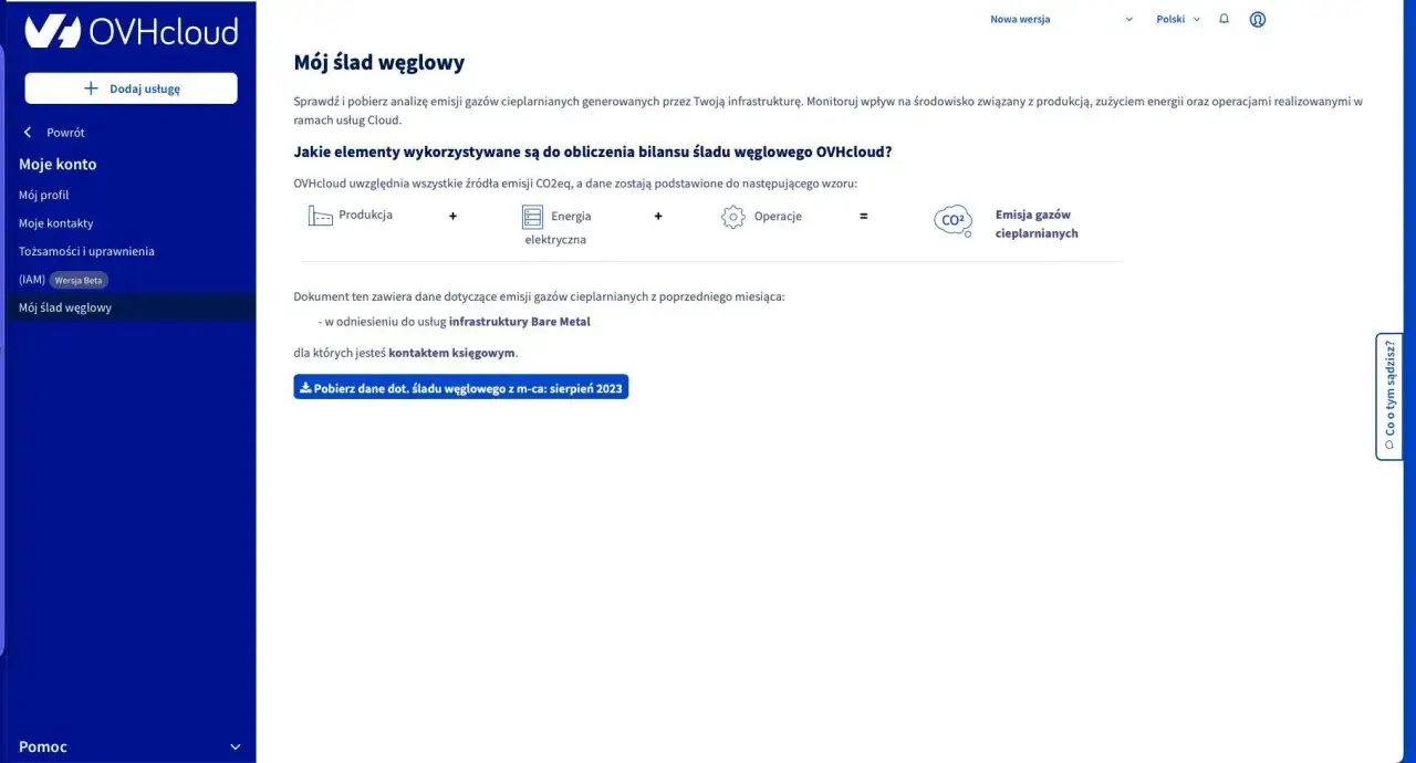 przykładowy interfejs kalkulatora śladu węglowego