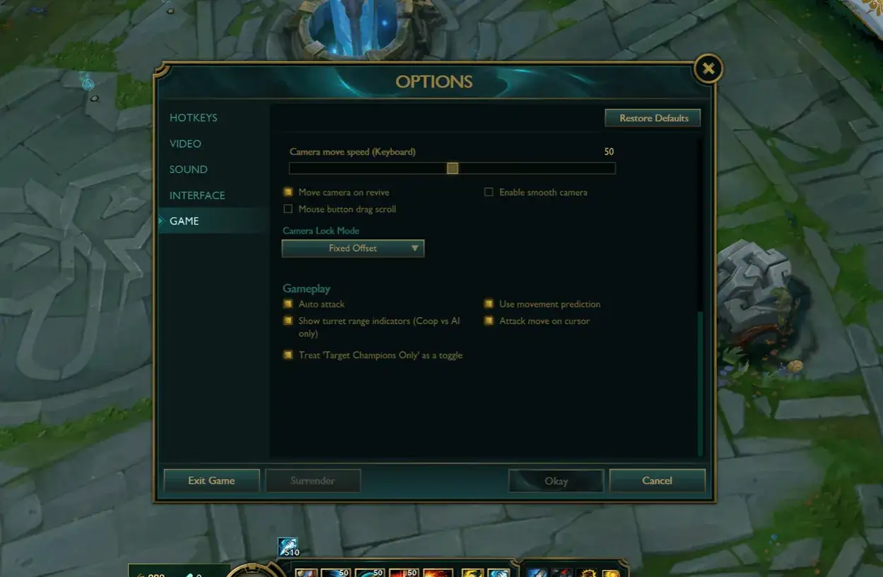 Ustawienia gry League of Legends na Macu. Okno opcji gry z zakładką