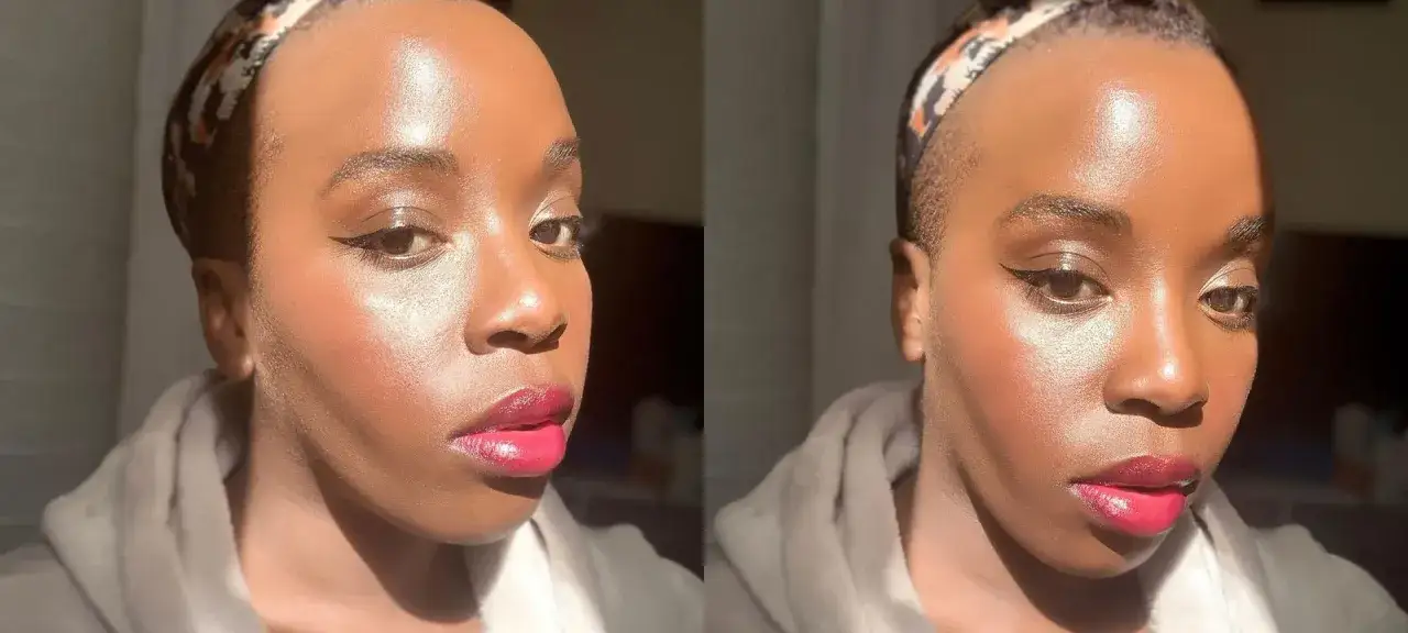 En kvinna med gl&auml;nsande hud och m&ouml;rka l&auml;ppar, med en dj&auml;rv eyeliner som framh&auml;ver hennes siren eyes.