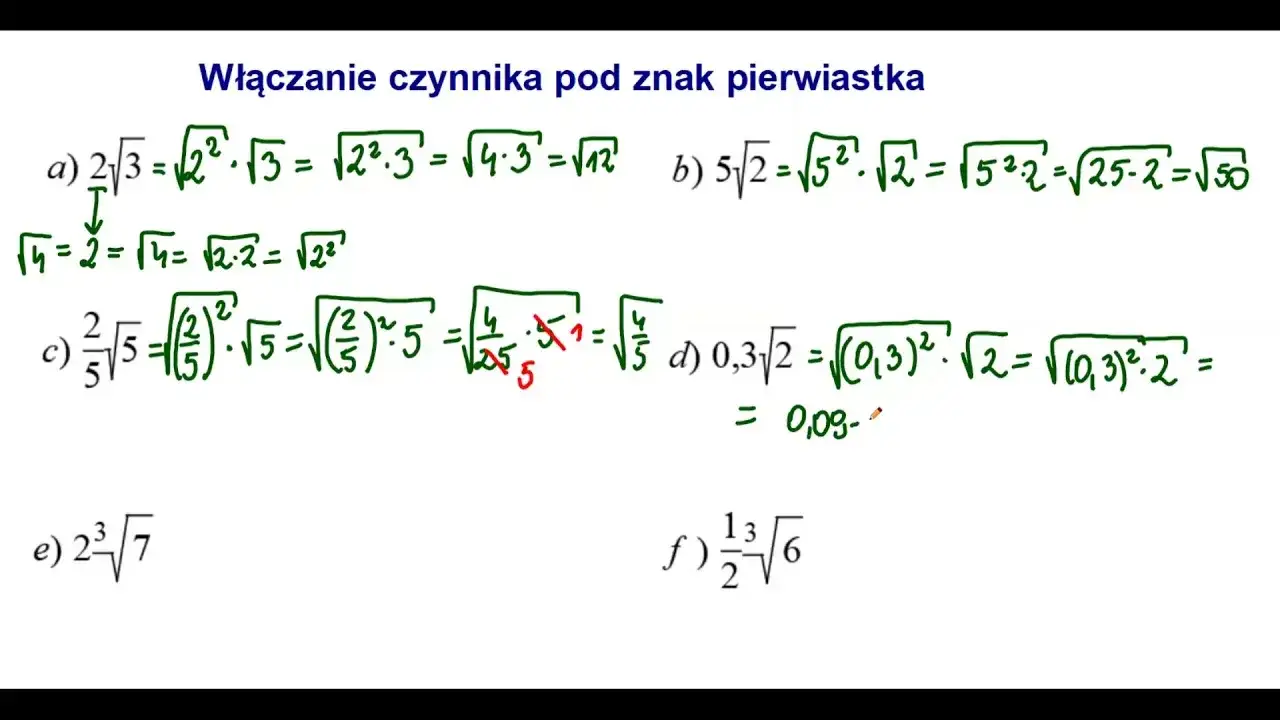 Zdjęcie Jak włączyć czynnik pod pierwiastek i uprościć wyrażenie matematyczne