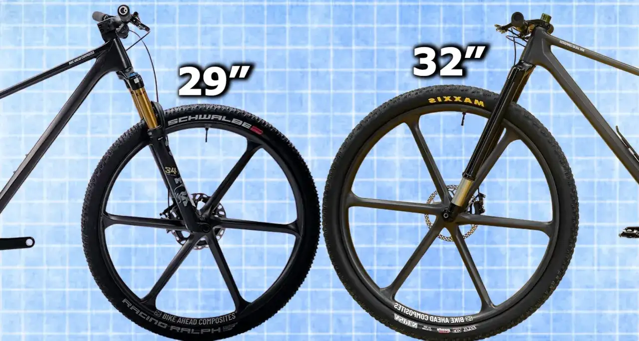 Two mountain bikes are shown side-by-side, highlighting the difference between 27.5 vs 29 mountain bike wheel sizes.