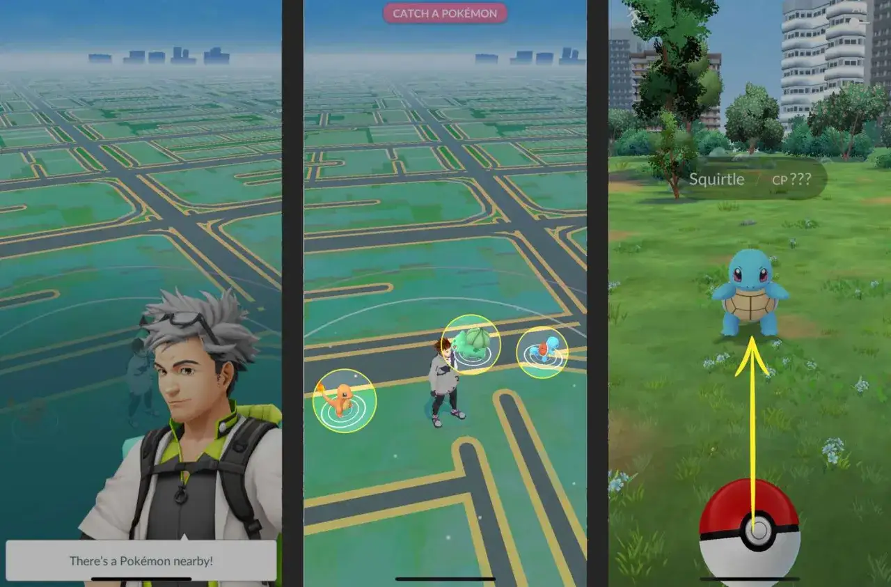 Pokemon Go poradnik: łap Pokemony na mapie, znajdź Squirtle'a i rzuć Pok&eacute; Ballem.