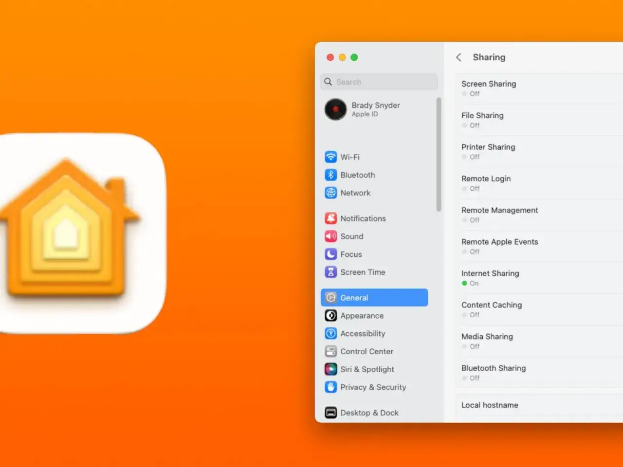 Apple Home Icon und Systemeinstellungen. Unter 