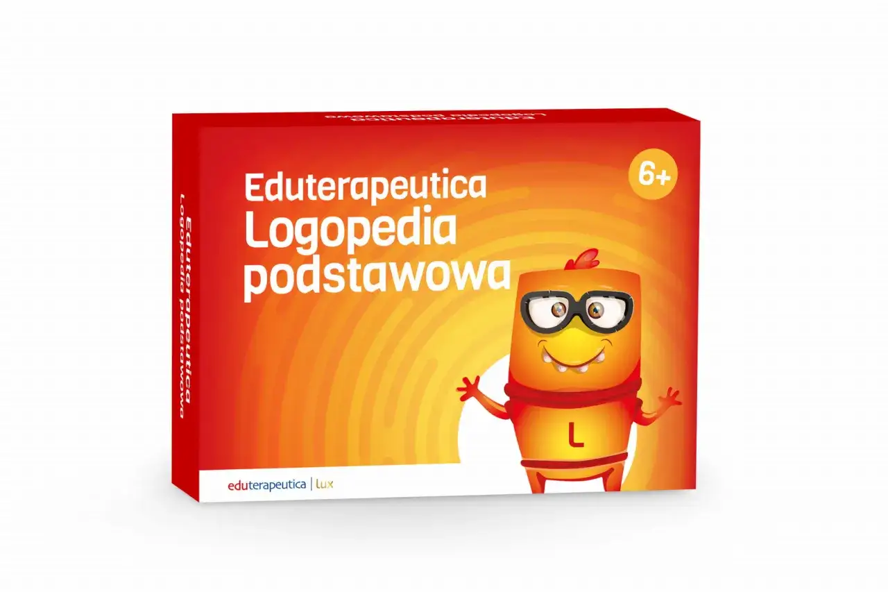 Zabawny potworek w okularach zaprasza do świata logopedii XXI wieku. Opakowanie gry