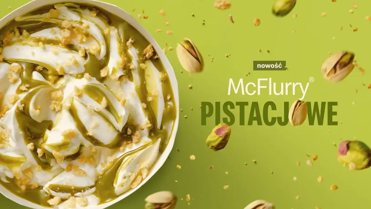 McFlurry pistacjowe: kremowe lody z zielonym sosem i chrupiącymi kawałkami pistacji. Nowość!