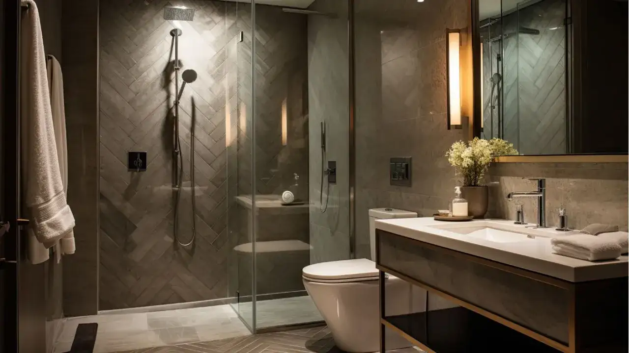 Nachhaltige Luxus-Annehmlichkeiten in einem modernen Hotelbadezimmer