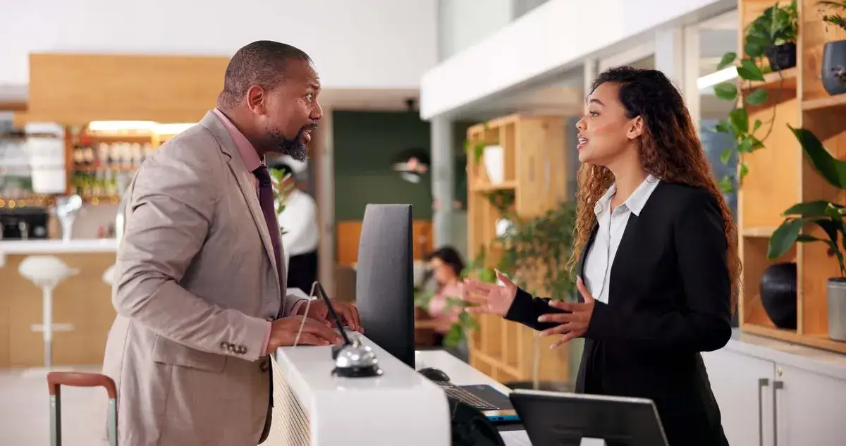 hotel guest asking reception question