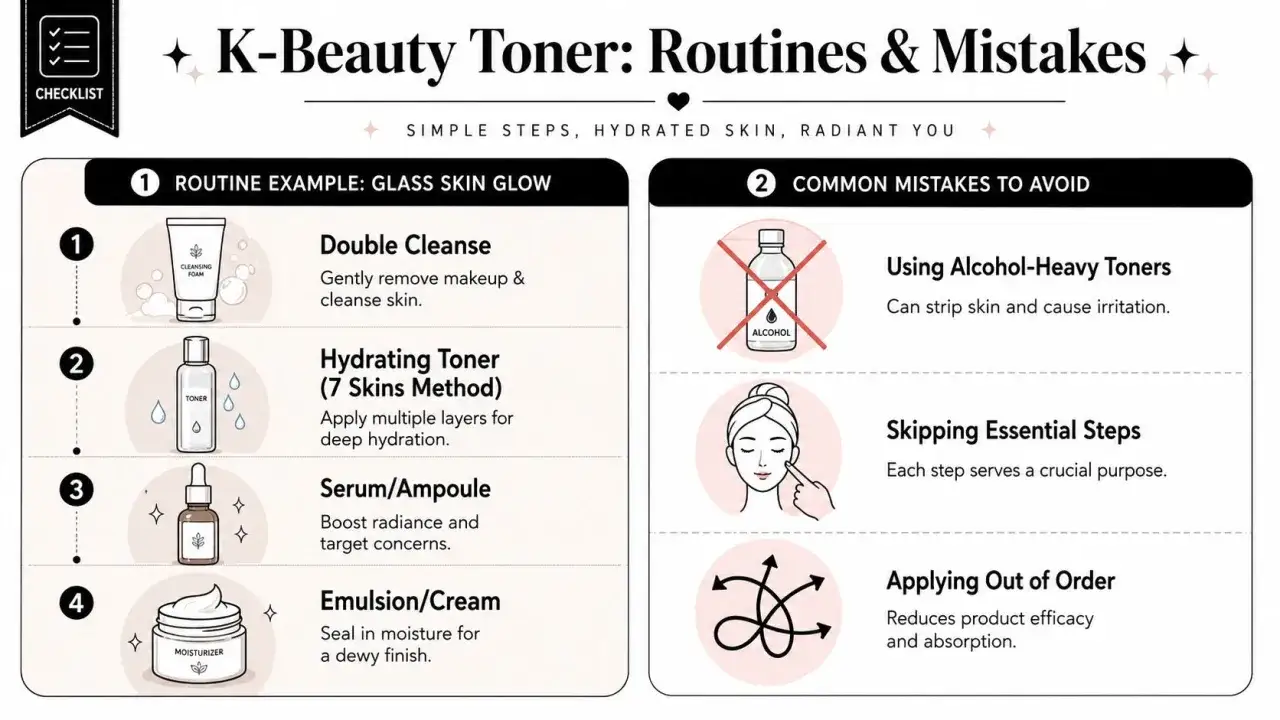Rutina K-Beauty: el t&oacute;nico facial sirve para hidrataci&oacute;n profunda, como en el m&eacute;todo de 7 capas. Evita t&oacute;nicos con alcohol.