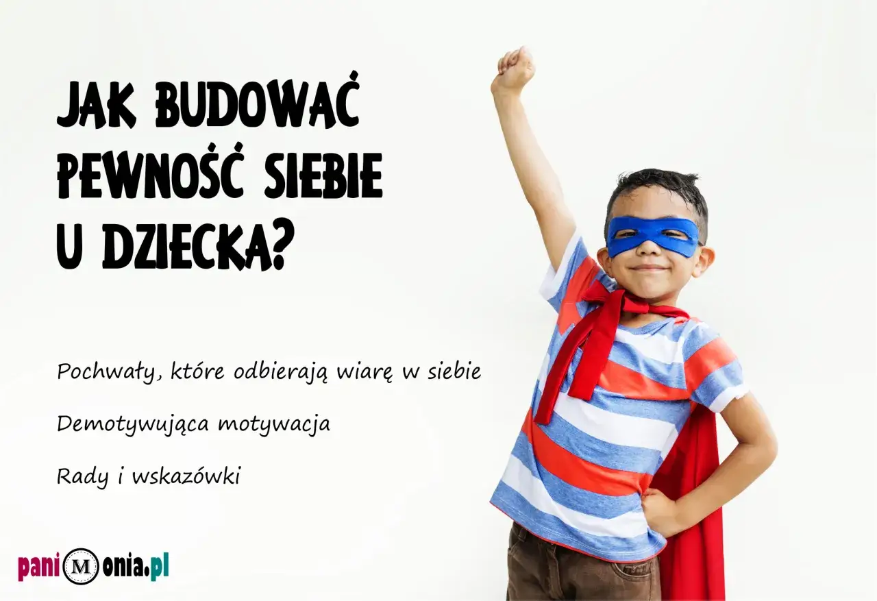 Chłopiec w stroju superbohatera, symbol budowania pewności siebie u dziecka. Porady jak wzmocnić samoocenę.