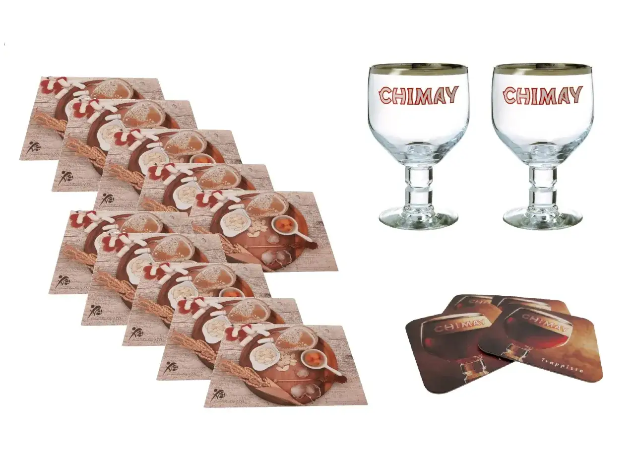 Bicchieri e sottobicchieri con logo Chimay, perfetti per gustare la tua birra. Le recensioni sulla birra Chimay sono ottime!