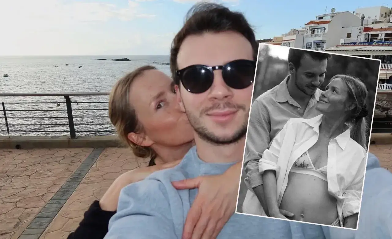 Olga Frycz z partnerem i ich przyszłe dzieci. Para pozuje nad morzem, a na wklejonym zdjęciu widać ciążowy brzuszek.