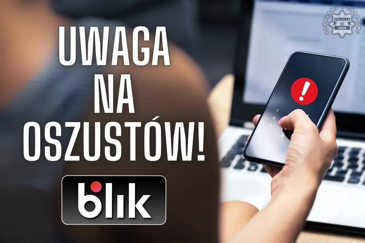 Uwaga na oszustwo na blik! Na ekranie telefonu wyświetla się wykrzyknik, symbol ostrzeżenia.