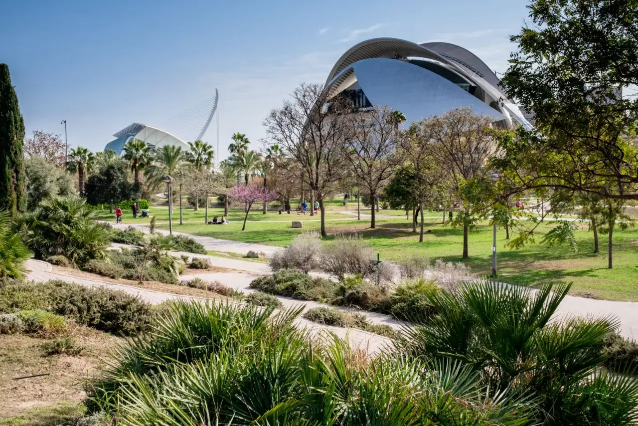 Percorsi a piedi a Valencia, tra il verde dei giardini e le futuristiche architetture della Città delle Arti e delle Scienze.