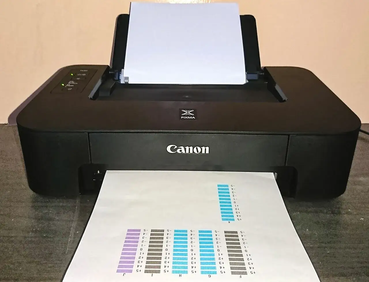 Stampante Canon Pixma con foglio di prova colori. Il significato di