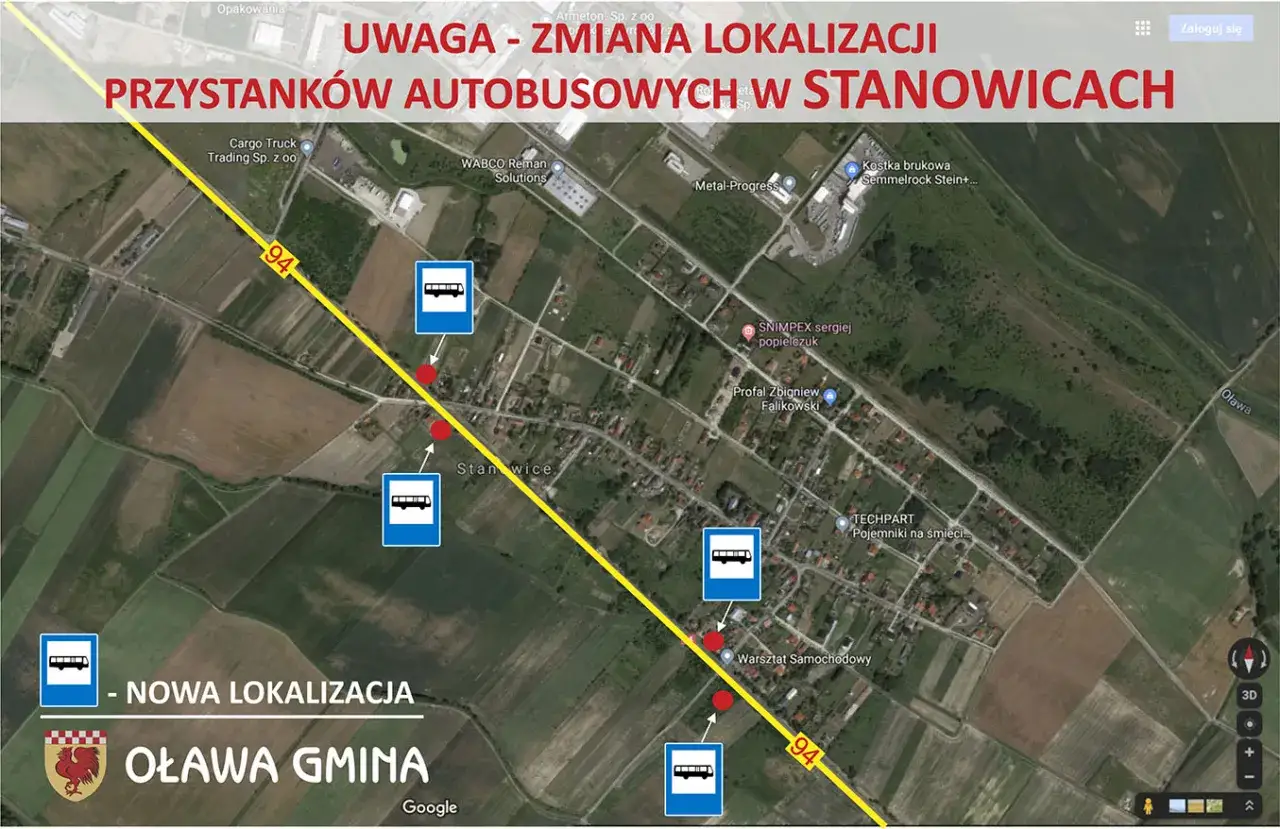Mapa przystanków autobusowych Oława