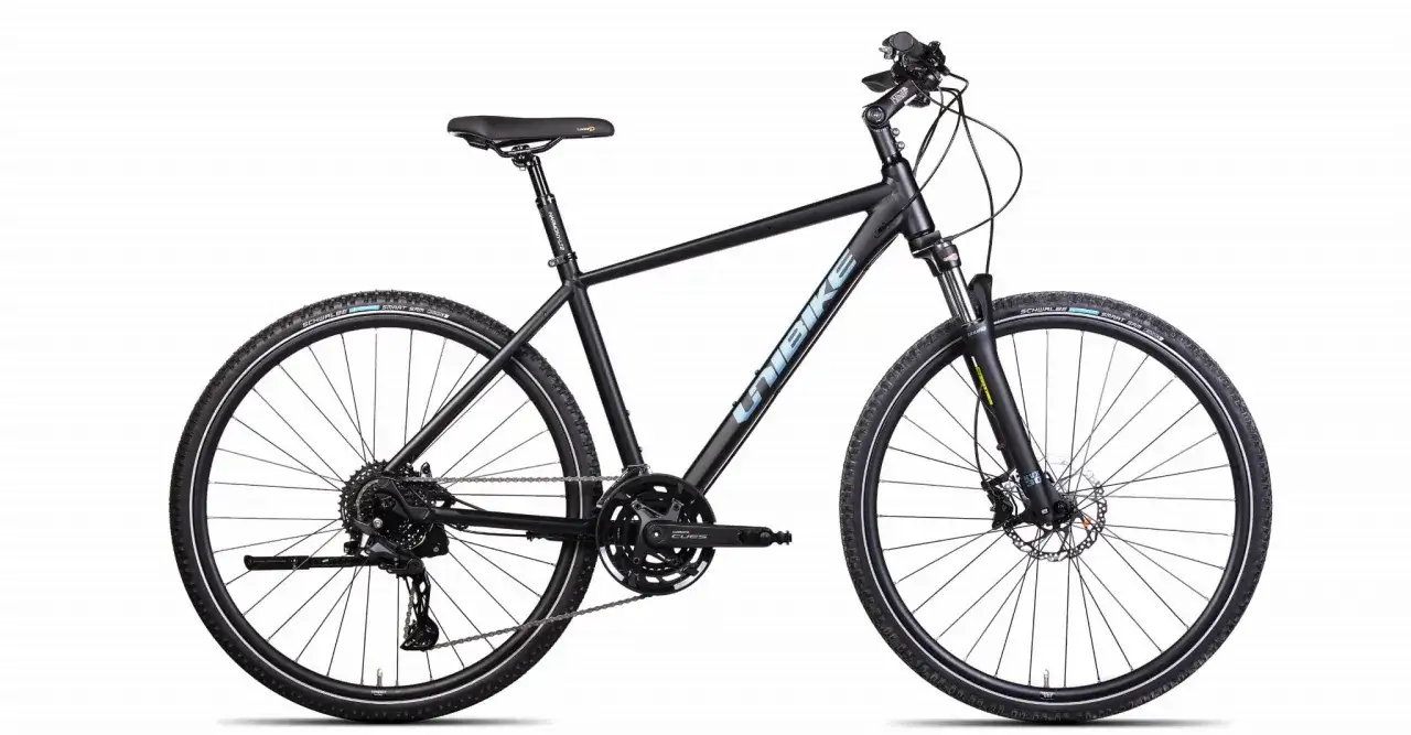 Czarny rower **Unibike Viper** z niebieskim logo, gotowy na miejskie i terenowe wyzwania.