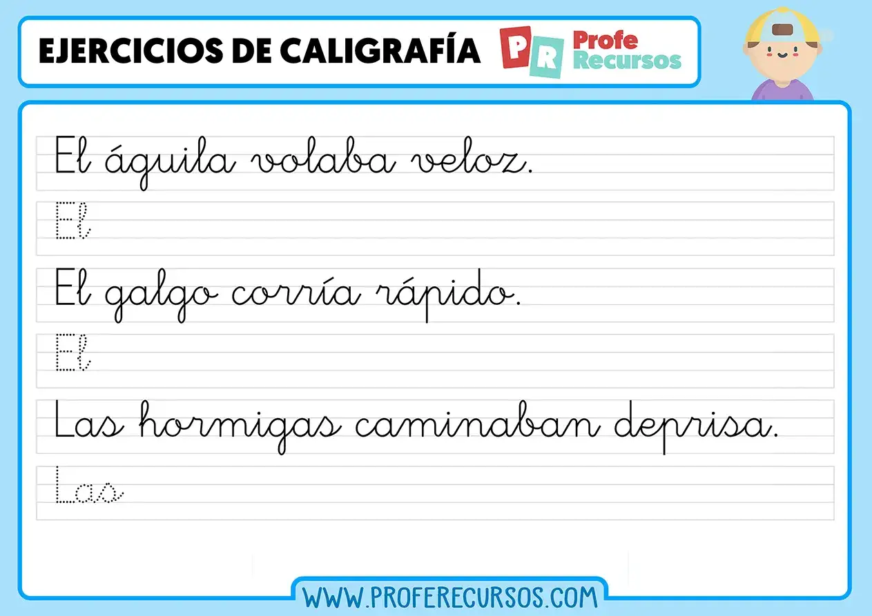 Ejercicios de caligraf&iacute;a para ni&ntilde;os de 7 a 8 a&ntilde;os. Practica escribir frases como 