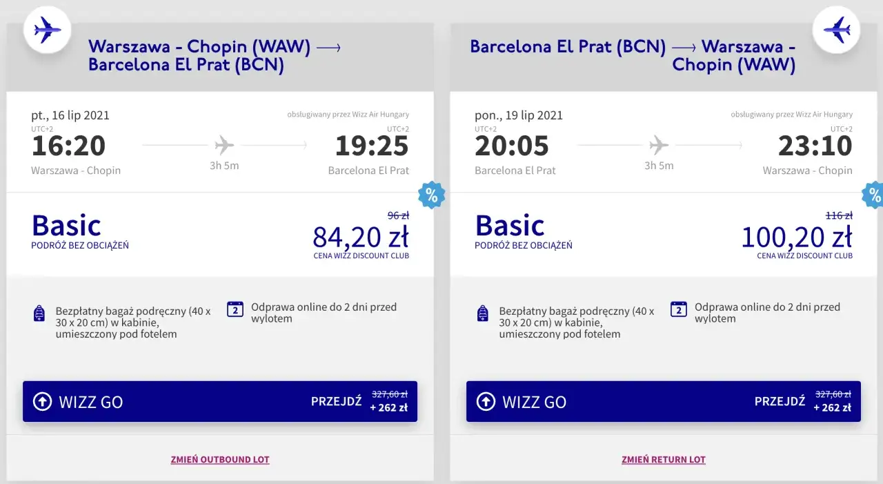 Por&oacute;wnanie linii lotniczych Barcelona Warszawa