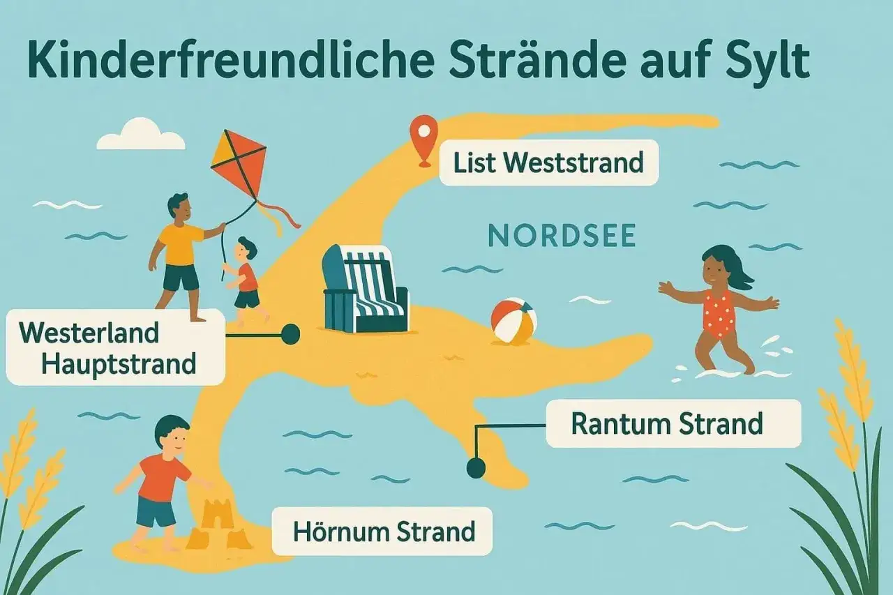Kinder bauen Sandburgen, fliegen Drachen und planschen in der Nordsee. Entdecke kinderfreundliche Strände auf Sylt!
