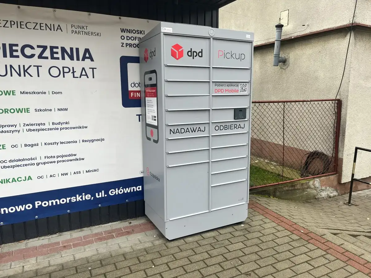 Automat DPD Pickup z opcjami nadawania i odbierania paczek. Sprawdź wymiary paczki przed nadaniem.