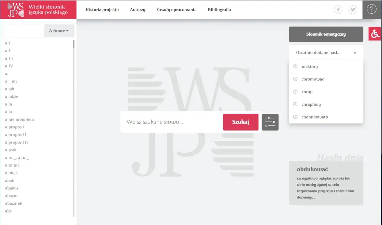 Wielki Słownik Języka Polskiego PAN interfejs