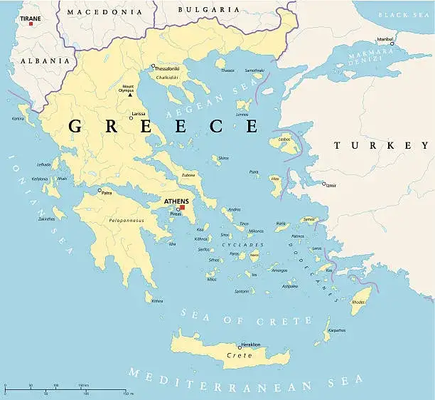 Mapa mórz otaczających Grecję
