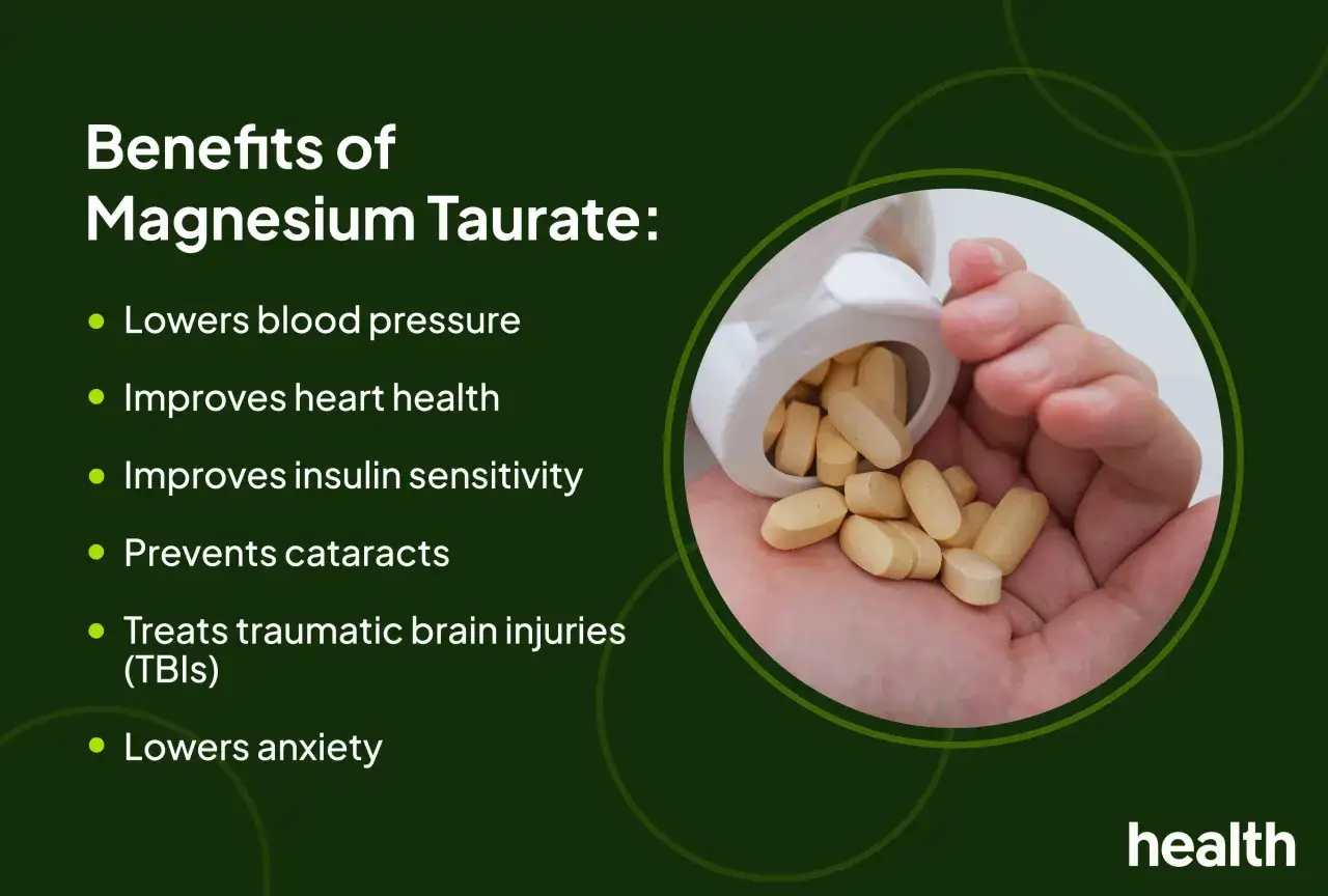 Beneficios del taurinato de magnesio: mejora la salud del corazón, la sensibilidad a la insulina y trata lesiones cerebrales.