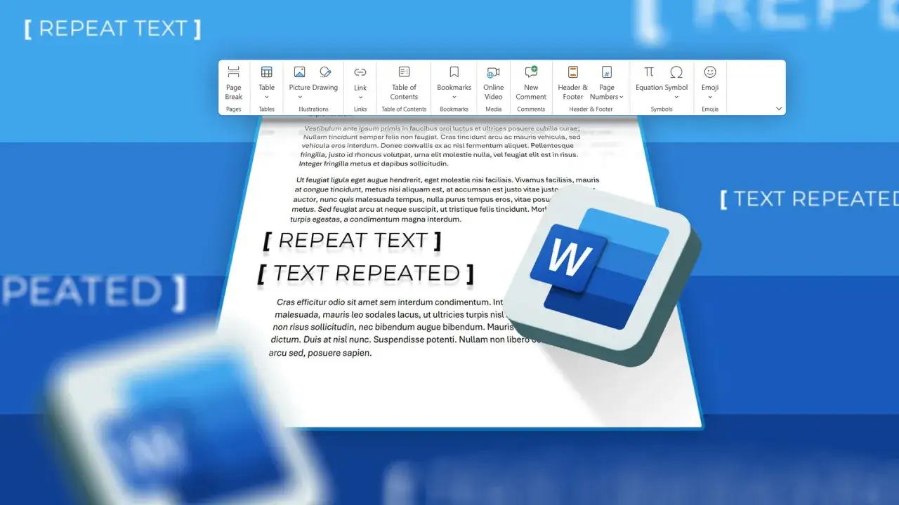 Un document Word montre une répétition d'un même mot dans une phrase, avec le texte