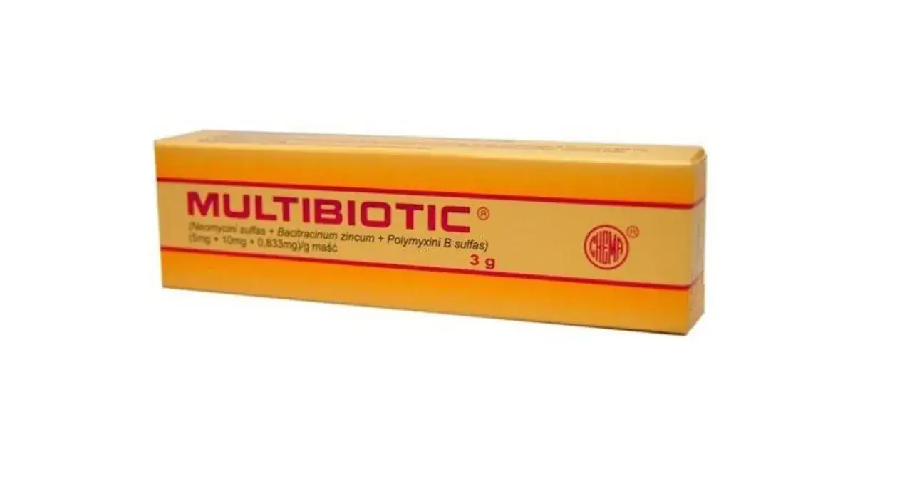 Opakowanie maści Multibiotic, zawierającej składniki podobne do Pimafucort, w tubce 3g.