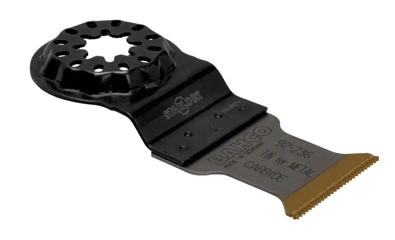 Hoja de carburo con recubrimiento de titanio para metal, parte de los accesorios multiherramienta Bahco.