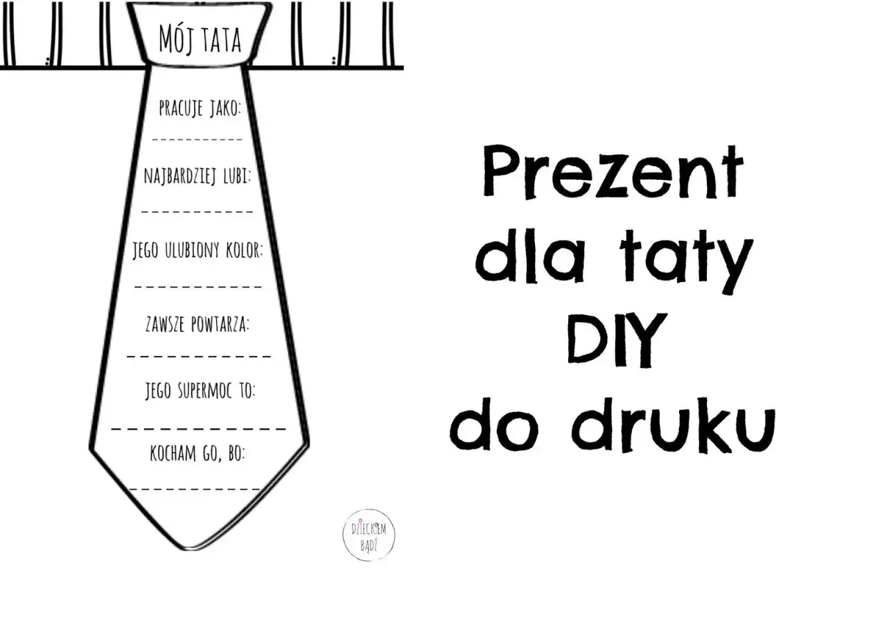 Krawat do druku z miejscem na wpisanie informacji o tacie: