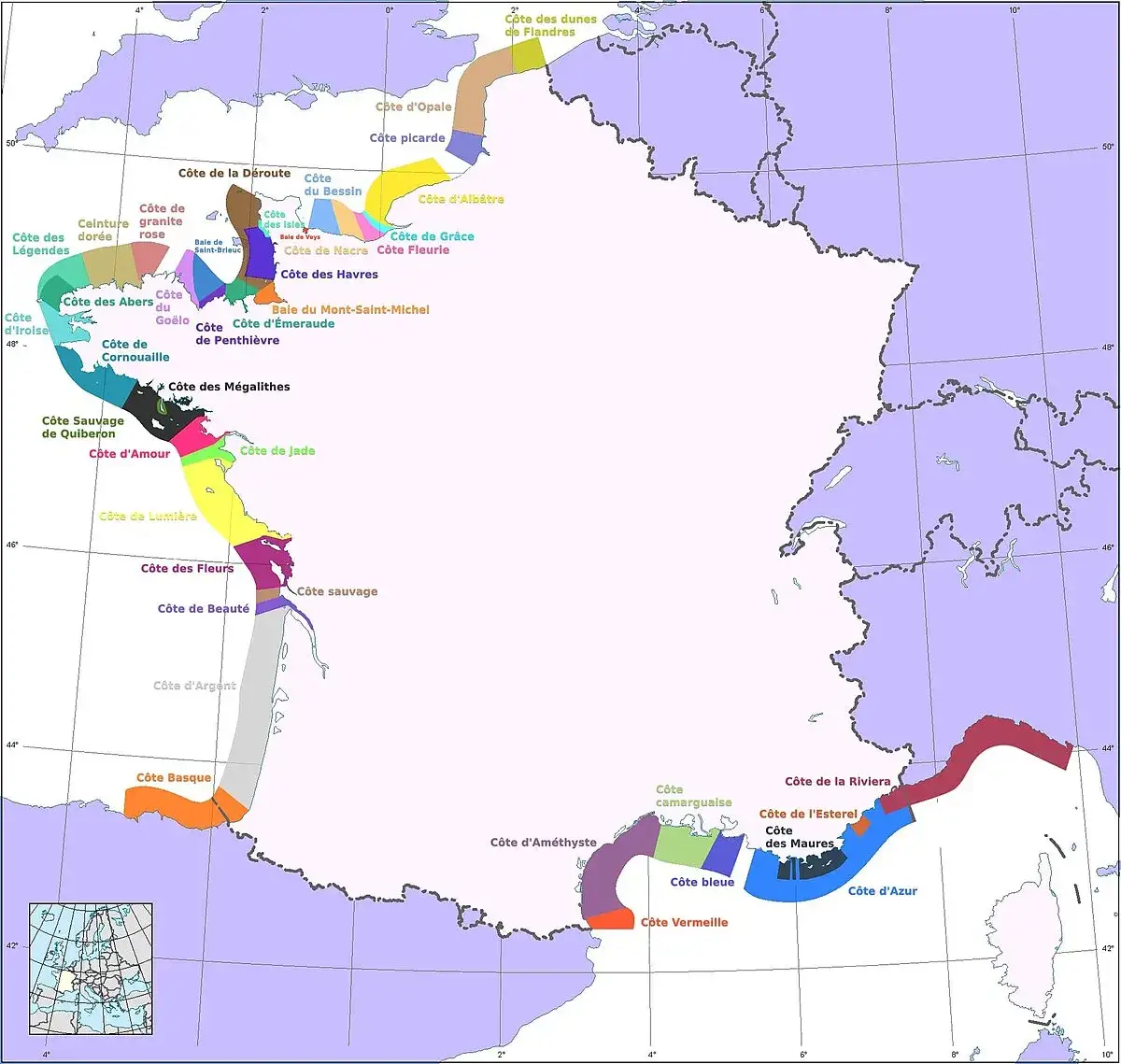 Carte des stations balnéaires du Sud de la France
